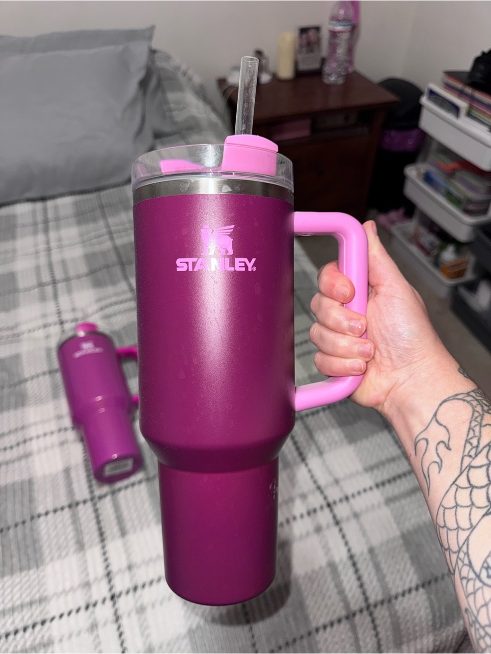 Stanley Travel Mug in Plum with Pink Handle